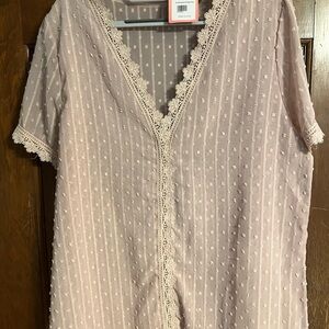 Elegant Lace Trim Pink Blouse